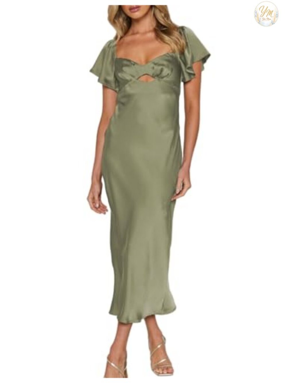 Women's Satin Midi Dress Flutter Sleeve Weddi